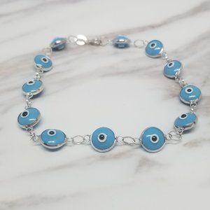 Sterling Silver 925 Evil Eye Bracelet,Stone Blue